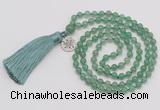 GMN319 Hand-knotted 6mm green aventurine 108 beads mala necklaces with tassel & charm