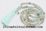 GMN321 Hand-knotted 6mm amazonite 108 beads mala necklaces with tassel & charm