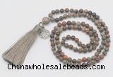 GMN324 Hand-knotted 6mm ocean agate 108 beads mala necklaces with tassel & charm
