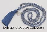 GMN326 Hand-knotted 6mm blue spot stone 108 beads mala necklaces with tassel & charm