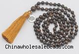 GMN327 Hand-knotted 6mm bronzite 108 beads mala necklaces with tassel & charm