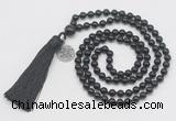 GMN329 Hand-knotted 6mm black onyx 108 beads mala necklaces with tassel & charm