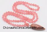 GMN4000 Hand-knotted 8mm, 10mm cherry quartz 108 beads mala necklace with pendant