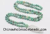GMN4014 Hand-knotted 8mm, 10mm grass agate 108 beads mala necklace with pendant