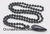 GMN4015 Hand-knotted 8mm, 10mm black agate 108 beads mala necklace with pendant