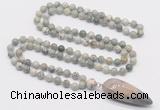 GMN4023 Hand-knotted 8mm, 10mm artistic jasper 108 beads mala necklace with pendant