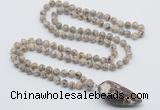 GMN4025 Hand-knotted 8mm, 10mm feldspar 108 beads mala necklace with pendant
