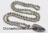 GMN4027 Hand-knotted 8mm, 10mm rhyolite 108 beads mala necklace with pendant