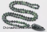 GMN4028 Hand-knotted 8mm, 10mm ruby zoisite 108 beads mala necklace with pendant
