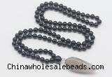 GMN4031 Hand-knotted 8mm, 10mm black obsidian 108 beads mala necklace with pendant