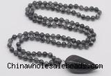 GMN4034 Hand-knotted 8mm, 10mm black labradorite 108 beads mala necklace with pendant