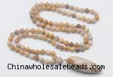 GMN4037 Hand-knotted 8mm, 10mm fossil coral 108 beads mala necklace with pendant