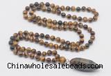 GMN4039 Hand-knotted 8mm, 10mm yellow tiger eye 108 beads mala necklace with pendant