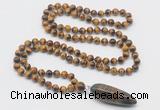 GMN4040 Hand-knotted 8mm, 10mm yellow tiger eye 108 beads mala necklace with pendant