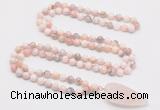 GMN4042 Hand-knotted 8mm, 10mm natural pink opal 108 beads mala necklace with pendant