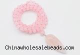 GMN4052 Hand-knotted 8mm, 10mm rose quartz 108 beads mala necklace with pendant