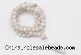 GMN4062 Hand-knotted 8mm, 10mm white crazy agate 108 beads mala necklace with pendant