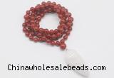 GMN4073 Hand-knotted 8mm, 10mm red agate 108 beads mala necklace with pendant