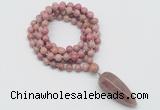 GMN4074 Hand-knotted 8mm, 10mm pink wooden jasper 108 beads mala necklace with pendant