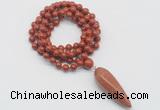 GMN4075 Hand-knotted 8mm, 10mm red jasper 108 beads mala necklace with pendant