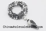 GMN4080 Hand-knotted 8mm, 10mm black & white jasper 108 beads mala necklace with pendant