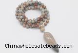 GMN4083 Hand-knotted 8mm, 10mm serpentine jasper 108 beads mala necklace with pendant
