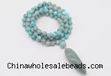 GMN4084 Hand-knotted 8mm, 10mm sea sediment jasper 108 beads mala necklace with pendant