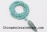 GMN4085 Hand-knotted 8mm, 10mm amazonite 108 beads mala necklace with pendant