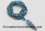 GMN4086 Hand-knotted 8mm, 10mm apatite 108 beads mala necklace with pendant