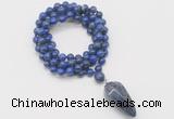 GMN4087 Hand-knotted 8mm, 10mm lapis lazuli 108 beads mala necklace with pendant