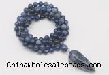 GMN4088 Hand-knotted 8mm, 10mm sodalite 108 beads mala necklace with pendant