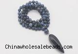 GMN4089 Hand-knotted 8mm, 10mm dumortierite 108 beads mala necklace with pendant