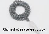 GMN4095 Hand-knotted 8mm, 10mm labradorite 108 beads mala necklace with pendant