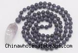 GMN4202 Hand-knotted 8mm, 10mm matte amethyst 108 beads mala necklace with pendant