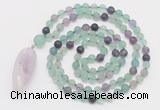 GMN4203 Hand-knotted 8mm, 10mm matte fluorite 108 beads mala necklace with pendant