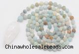 GMN4204 Hand-knotted 8mm, 10mm matte amazonite 108 beads mala necklace with pendant