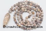 GMN4217 Hand-knotted 8mm, 10mm matte zebra jasper 108 beads mala necklace with pendant