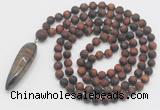 GMN4228 Hand-knotted 8mm, 10mm matte red tiger eye 108 beads mala necklace with pendant