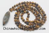 GMN4229 Hand-knotted 8mm, 10mm matte yellow tiger eye 108 beads mala necklace with pendant