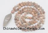 GMN4230 Hand-knotted 8mm, 10mm matte sunstone 108 beads mala necklace with pendant