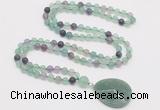 GMN4403 Hand-knotted 8mm, 10mm matte fluorite 108 beads mala necklace with pendant