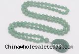 GMN4406 Hand-knotted 8mm, 10mm matte green aventurine 108 beads mala necklace with pendant