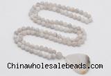 GMN4410 Hand-knotted 8mm, 10mm matte white crazy agate 108 beads mala necklace with pendant