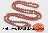 GMN4415 Hand-knotted 8mm, 10mm matte red jasper 108 beads mala necklace with pendant