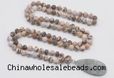 GMN4417 Hand-knotted 8mm, 10mm matte zebra jasper 108 beads mala necklace with pendant