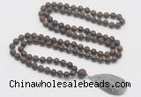 GMN4423 Hand-knotted 8mm, 10mm matte bronzite 108 beads mala necklace with pendant