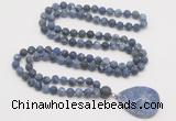 GMN4426 Hand-knotted 8mm, 10mm matte sodalite 108 beads mala necklace with pendant