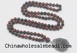 GMN4428 Hand-knotted 8mm, 10mm matte red tiger eye 108 beads mala necklace with pendant