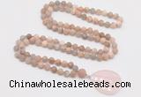 GMN4430 Hand-knotted 8mm, 10mm matte sunstone 108 beads mala necklace with pendant