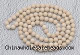 GMN452 Hand-knotted 8mm, 10mm white fossil jasper 108 beads mala necklaces